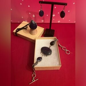 BLUE LAPIS LAZULI 3PC GIFT SET - EARRINGS - TEARDROP RING & BRACELET.
